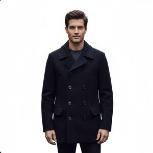 J Crew Always Men’s Grey Wool Thinsulate Double Breasted Dock Peacoat